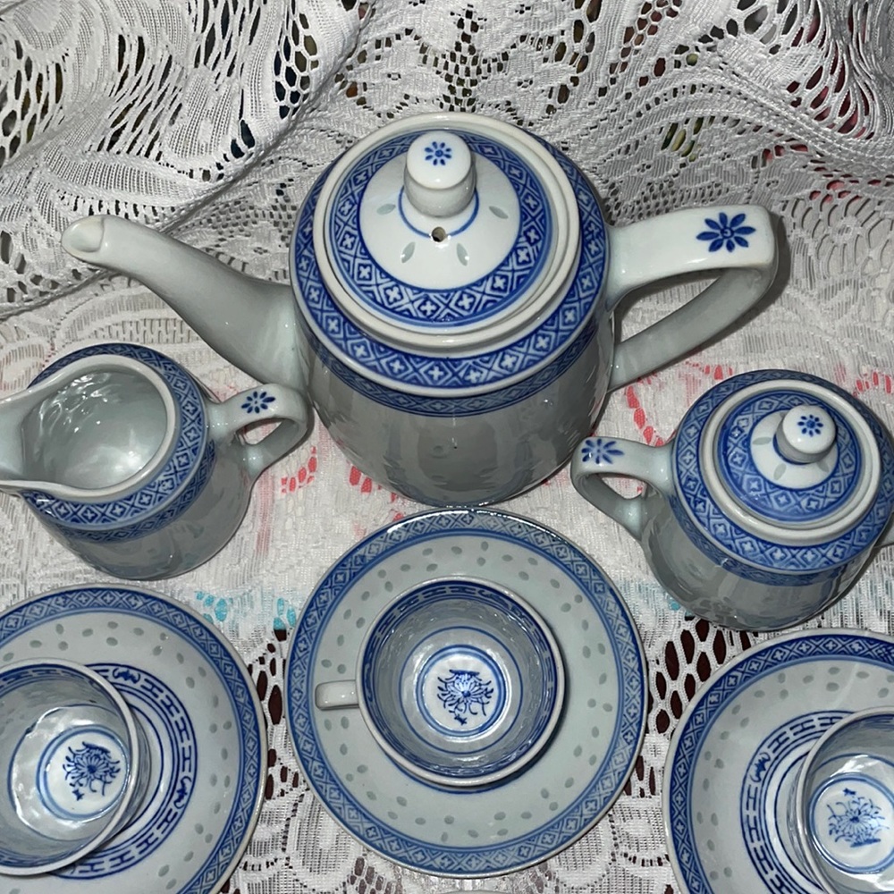 Vintage 17 Pc Chinese Rice Grain Tea Set! - Picture 8 of 11
